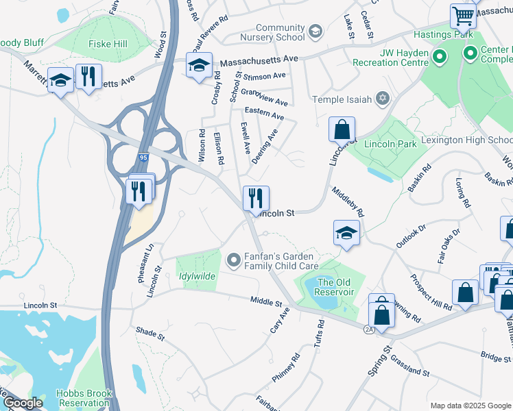 map of restaurants, bars, coffee shops, grocery stores, and more near 7 Rolling Lane in Lexington