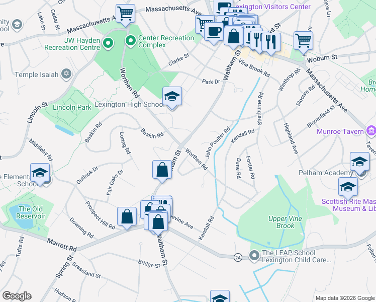 map of restaurants, bars, coffee shops, grocery stores, and more near 118 Worthen Road in Lexington