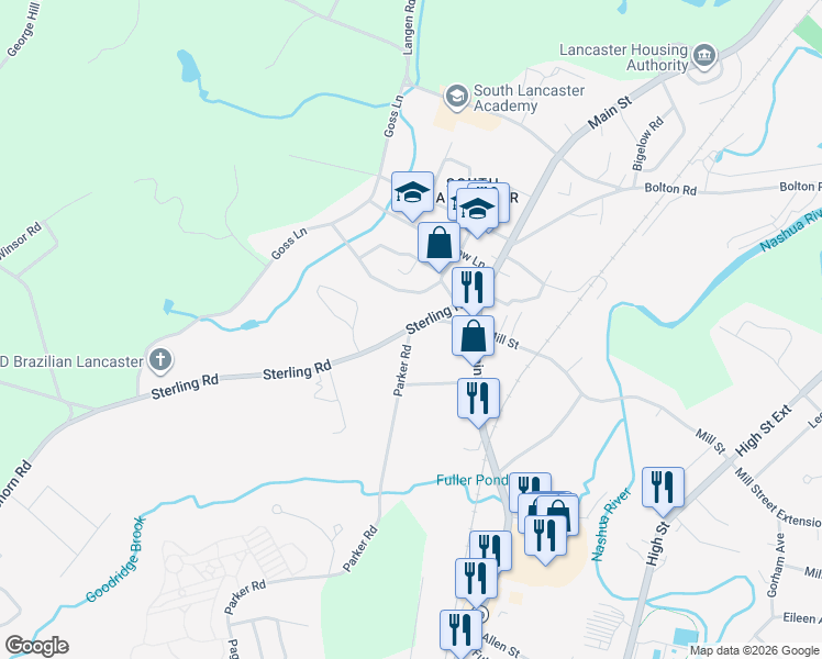 map of restaurants, bars, coffee shops, grocery stores, and more near 80 Sterling Road in Lancaster