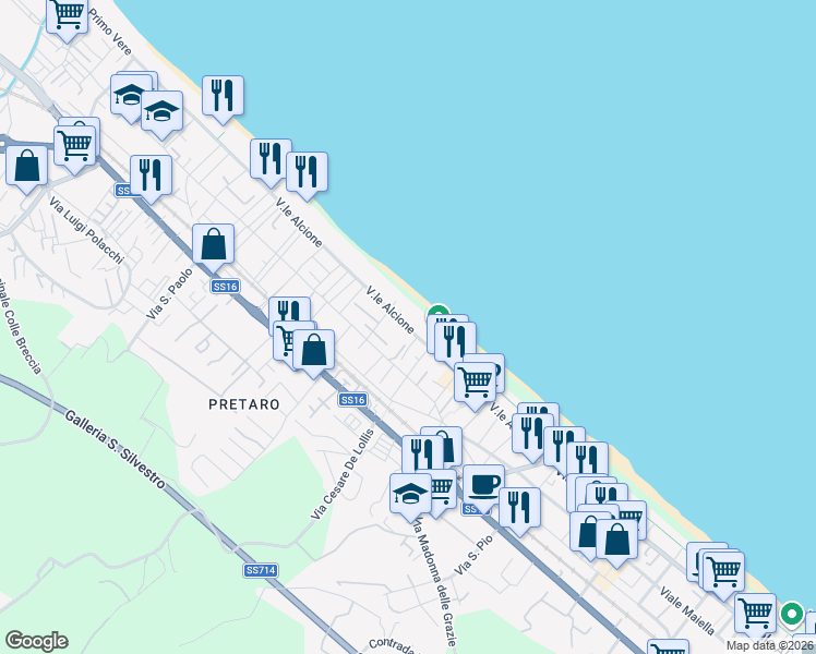 map of restaurants, bars, coffee shops, grocery stores, and more near 210/B Viale Primo Vere in Francavilla al Mare