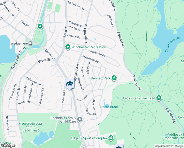 map of restaurants, bars, coffee shops, grocery stores, and more near 15 Cranston Road in Winchester