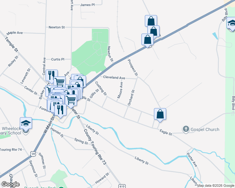 map of restaurants, bars, coffee shops, grocery stores, and more near 31 Moore Avenue in Fredonia