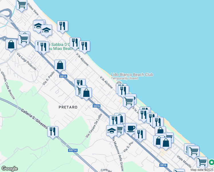 map of restaurants, bars, coffee shops, grocery stores, and more near 3B Via Nora in Francavilla al Mare