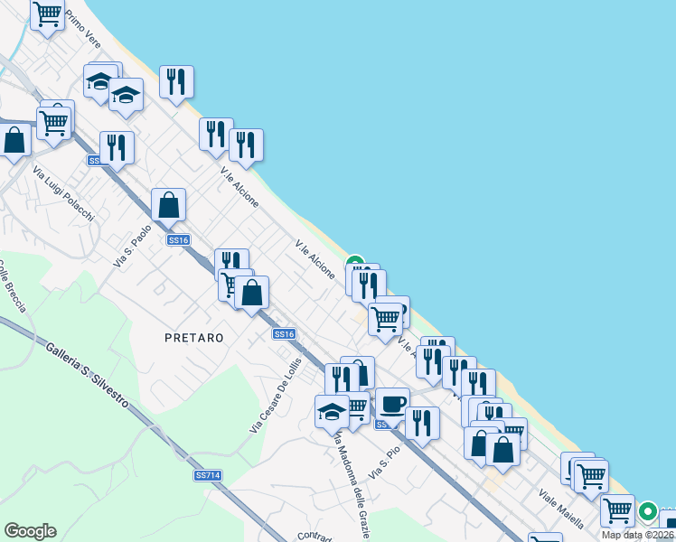 map of restaurants, bars, coffee shops, grocery stores, and more near 210/B Viale Primo Vere in Francavilla al Mare