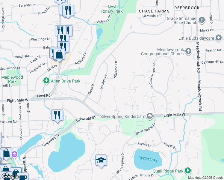 map of restaurants, bars, coffee shops, grocery stores, and more near 20867 Veranda Drive in Novi