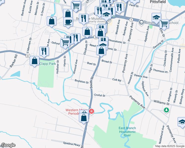 map of restaurants, bars, coffee shops, grocery stores, and more near 276 U.S. 20 in Pittsfield