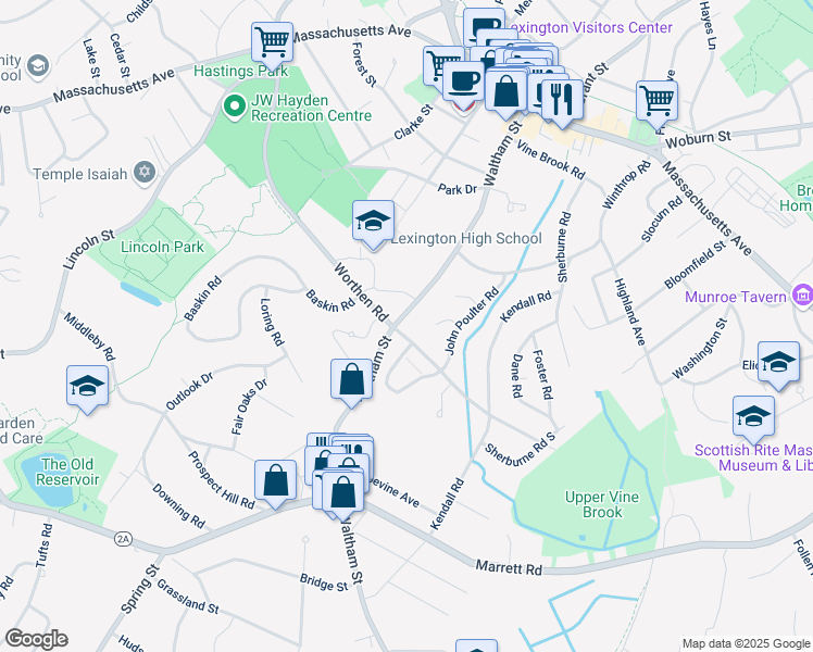 map of restaurants, bars, coffee shops, grocery stores, and more near 118 Worthen Rd in Lexington