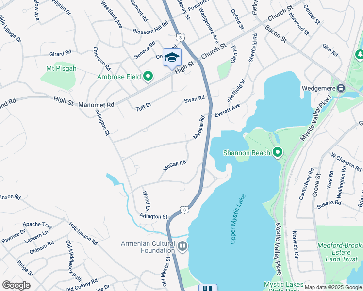 map of restaurants, bars, coffee shops, grocery stores, and more near 3 McCall Road in Winchester