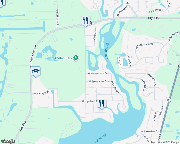 map of restaurants, bars, coffee shops, grocery stores, and more near 25452 West Highwoods Drive in Antioch