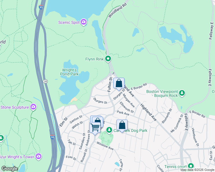 map of restaurants, bars, coffee shops, grocery stores, and more near 711 Fulton Street in Medford