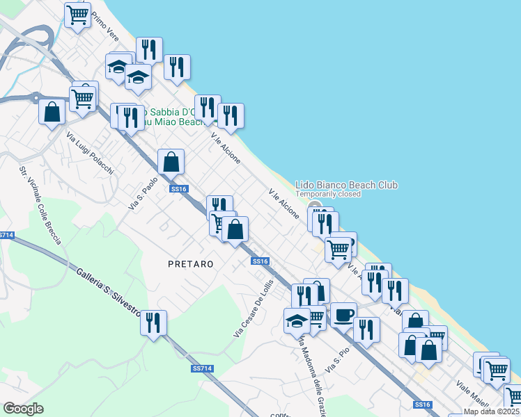 map of restaurants, bars, coffee shops, grocery stores, and more near 31 Viale Monte Sirente in Francavilla al Mare