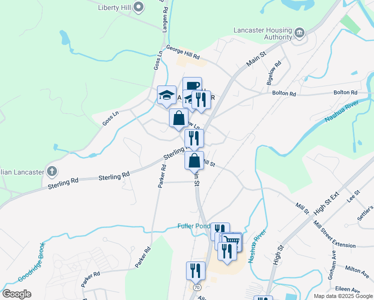 map of restaurants, bars, coffee shops, grocery stores, and more near 4 Mill Street Court in Lancaster