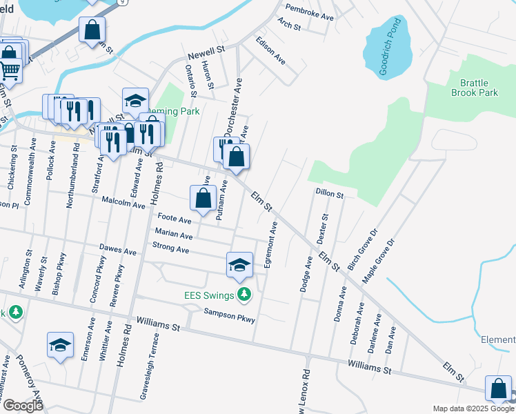 map of restaurants, bars, coffee shops, grocery stores, and more near 378 Elm Street in Pittsfield