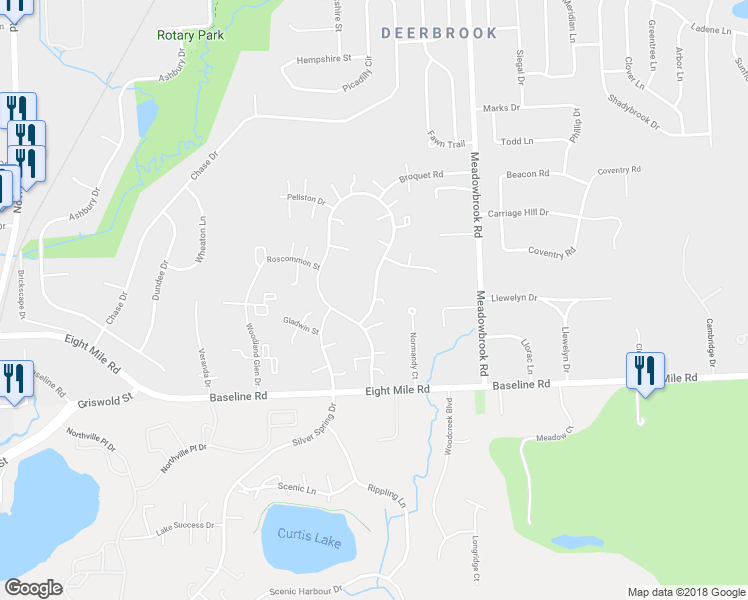 map of restaurants, bars, coffee shops, grocery stores, and more near 21122 East Glen Haven Circle in Northville