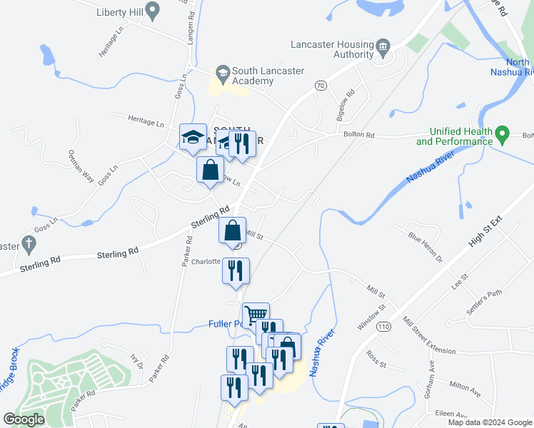 map of restaurants, bars, coffee shops, grocery stores, and more near 45 Bennett Lane in Lancaster