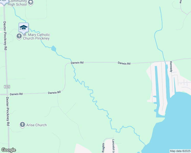 map of restaurants, bars, coffee shops, grocery stores, and more near 1256 Darwin Road in Pinckney