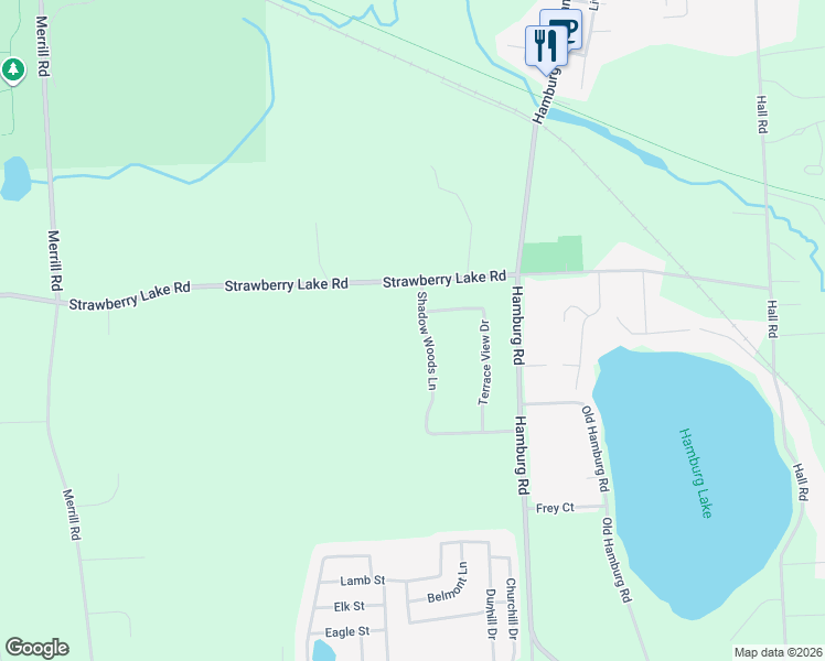 map of restaurants, bars, coffee shops, grocery stores, and more near 11046 Shadow Woods Lane in Whitmore Lake