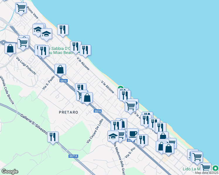 map of restaurants, bars, coffee shops, grocery stores, and more near 3B Via Nora in Francavilla Al Mare