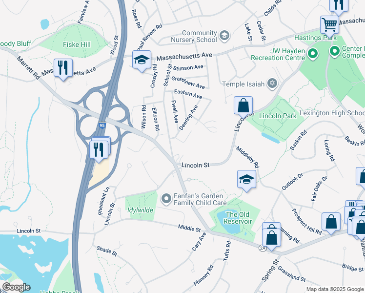 map of restaurants, bars, coffee shops, grocery stores, and more near 7 Rolling Lane in Lexington