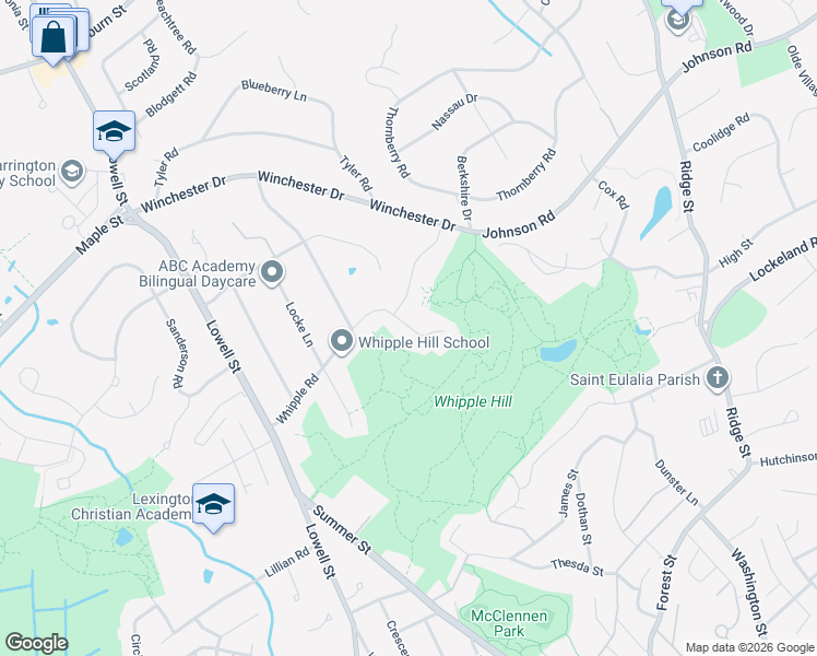 map of restaurants, bars, coffee shops, grocery stores, and more near 29 Whipple Road in Lexington