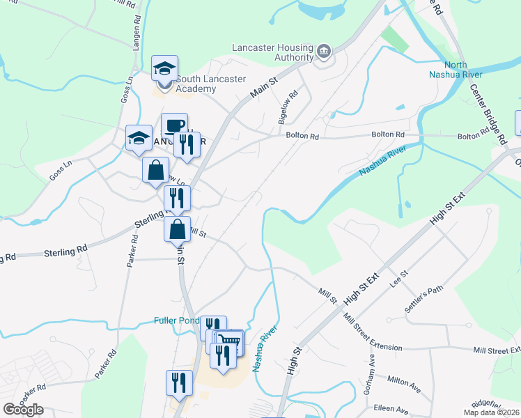 map of restaurants, bars, coffee shops, grocery stores, and more near 146 Kilbourn Road in Lancaster