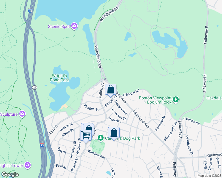 map of restaurants, bars, coffee shops, grocery stores, and more near 930 Highland Avenue in Medford