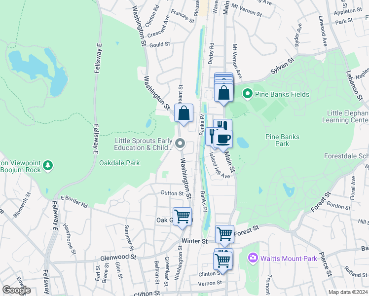 map of restaurants, bars, coffee shops, grocery stores, and more near 37 Washington Street in Melrose