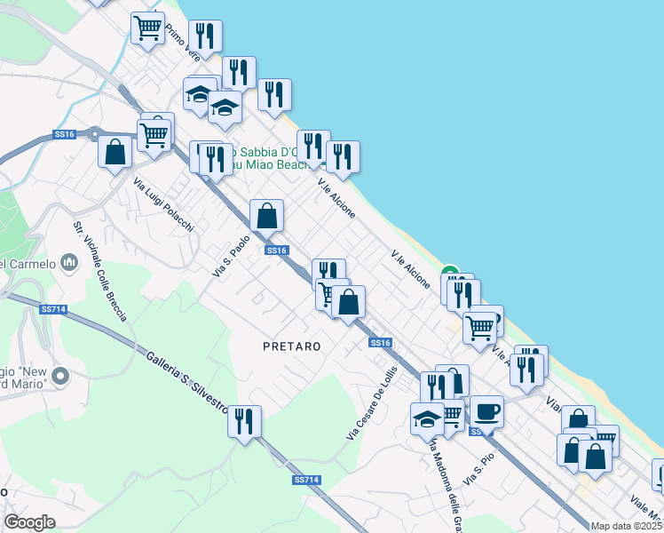 map of restaurants, bars, coffee shops, grocery stores, and more near 30 Viale Monte Velino in Francavilla al Mare