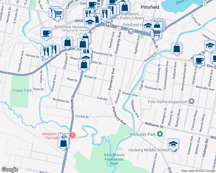 map of restaurants, bars, coffee shops, grocery stores, and more near 193 Pomeroy Ave in Pittsfield