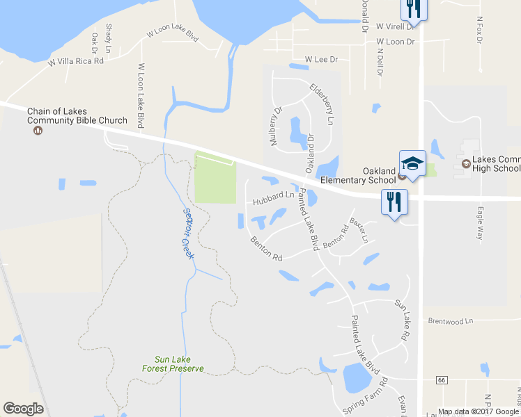 map of restaurants, bars, coffee shops, grocery stores, and more near 404 Hubbard Lane in Lake Villa