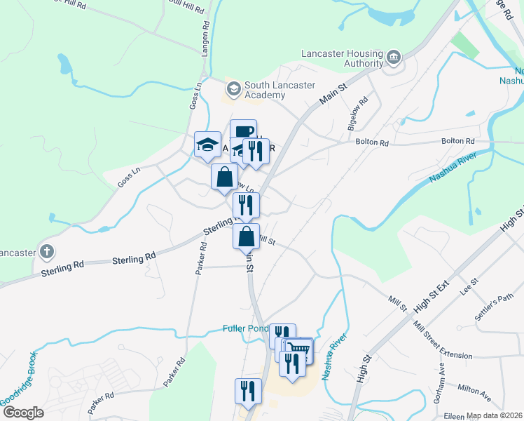 map of restaurants, bars, coffee shops, grocery stores, and more near 52 Mill Street in Lancaster