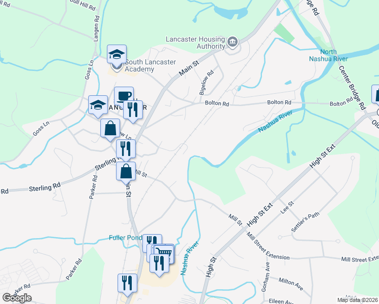 map of restaurants, bars, coffee shops, grocery stores, and more near 146 Kilbourn Road in Lancaster