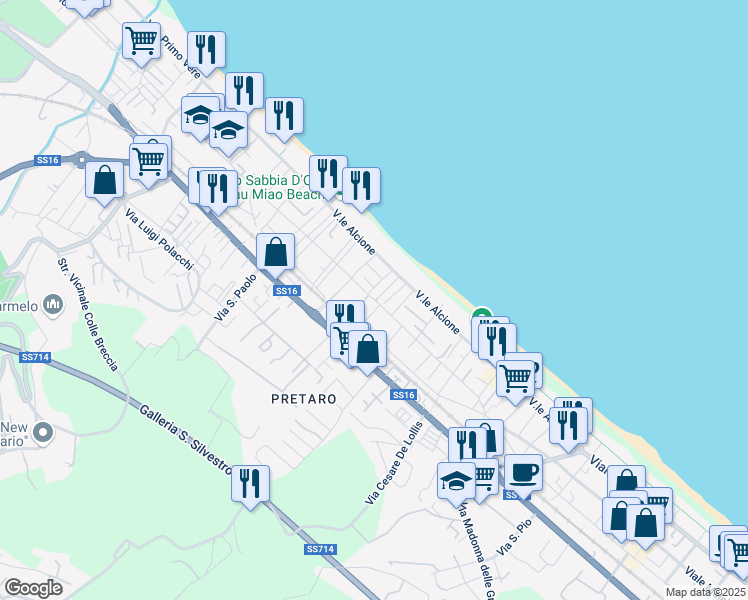 map of restaurants, bars, coffee shops, grocery stores, and more near 30 Viale Monte Velino in Francavilla al Mare
