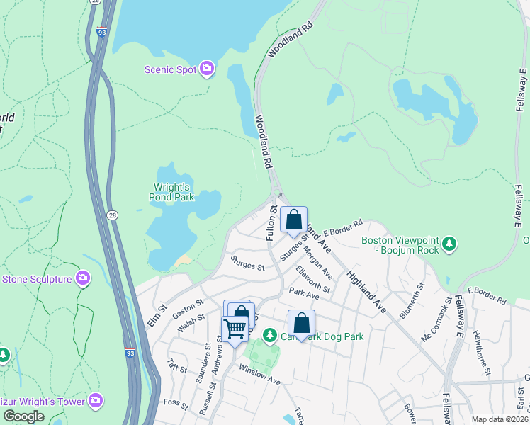 map of restaurants, bars, coffee shops, grocery stores, and more near 289 Elm Street in Medford