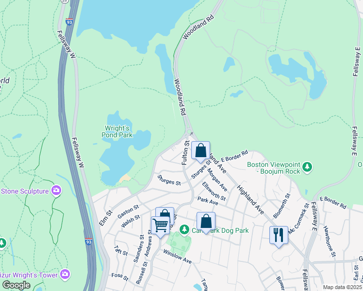 map of restaurants, bars, coffee shops, grocery stores, and more near 711 Fulton Street in Medford