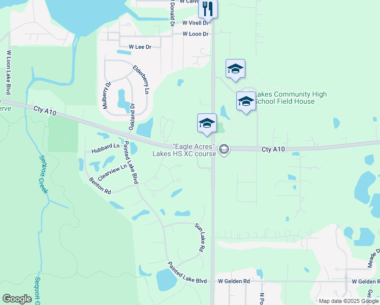 map of restaurants, bars, coffee shops, grocery stores, and more near 850 Tower Drive in Lake Villa