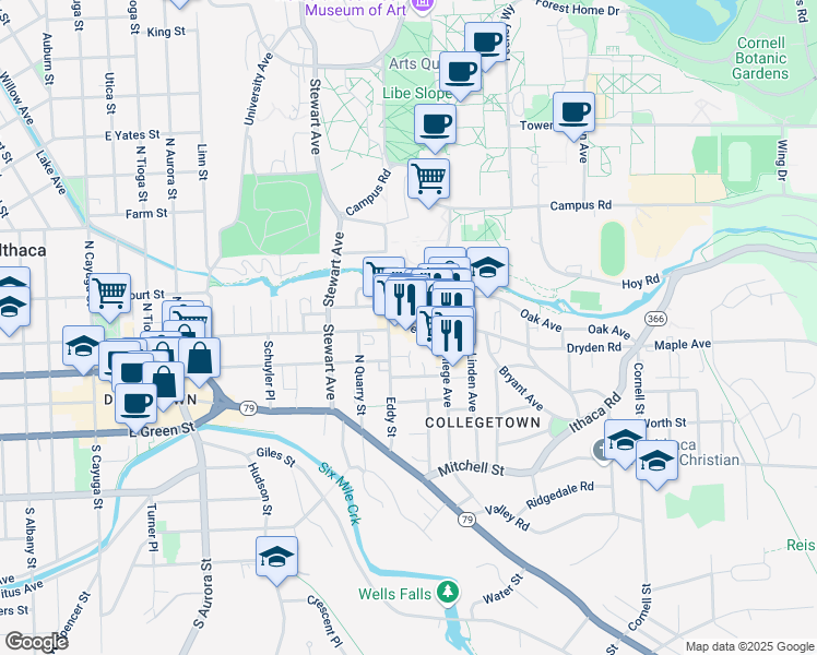 map of restaurants, bars, coffee shops, grocery stores, and more near 111 Dryden Road in Ithaca