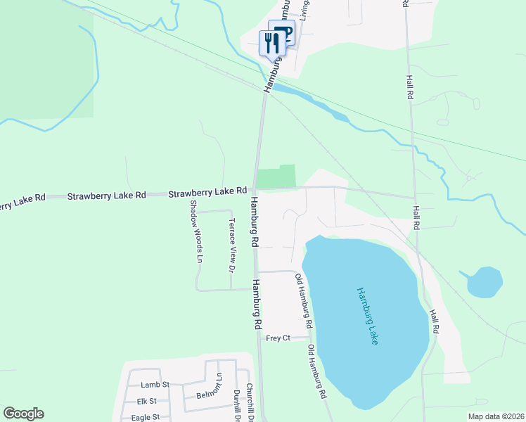 map of restaurants, bars, coffee shops, grocery stores, and more near 11079 Hamburg Road in Whitmore Lake