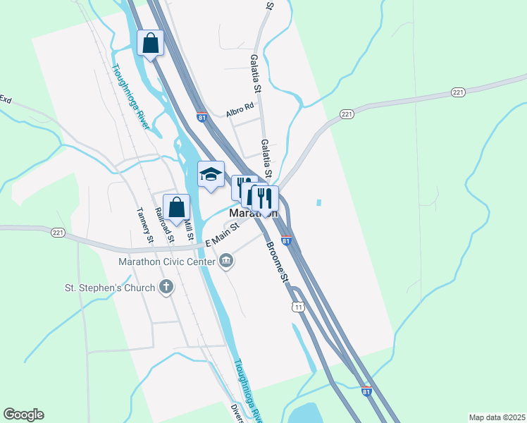 map of restaurants, bars, coffee shops, grocery stores, and more near 2 Cortland Street in Marathon