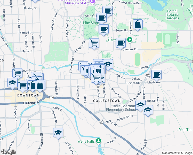 map of restaurants, bars, coffee shops, grocery stores, and more near 403 College Avenue in Ithaca