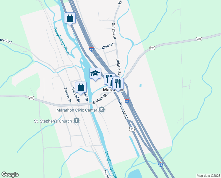 map of restaurants, bars, coffee shops, grocery stores, and more near 1 Cortland Street in Marathon