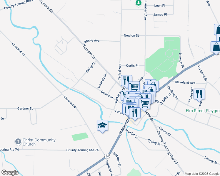 map of restaurants, bars, coffee shops, grocery stores, and more near 19 Terrace Street in Fredonia