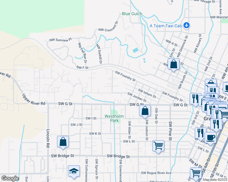 map of restaurants, bars, coffee shops, grocery stores, and more near 42 Southwest Eastern Avenue in Grants Pass