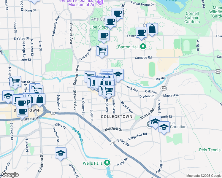 map of restaurants, bars, coffee shops, grocery stores, and more near 403 College Avenue in Ithaca