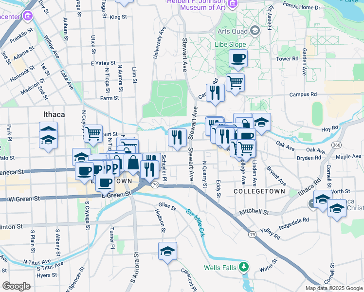 map of restaurants, bars, coffee shops, grocery stores, and more near 509-13 Edgewood Place in Ithaca