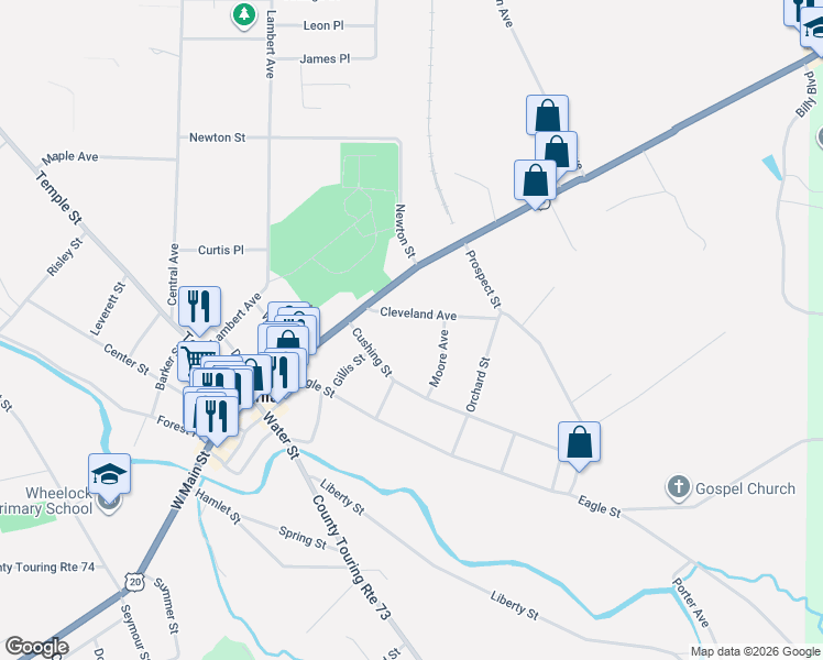 map of restaurants, bars, coffee shops, grocery stores, and more near 46 Cleveland Avenue in Fredonia