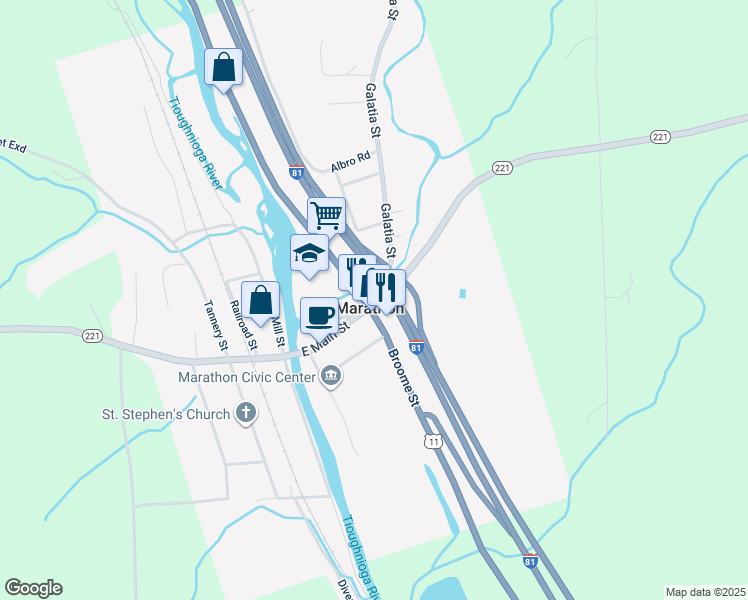 map of restaurants, bars, coffee shops, grocery stores, and more near 2 Cortland Street in Marathon