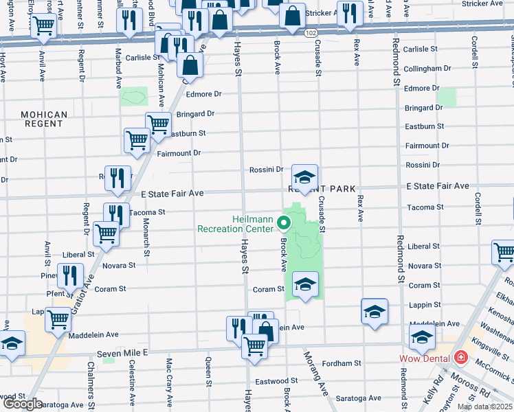 map of restaurants, bars, coffee shops, grocery stores, and more near 15228 East State Fair Avenue in Detroit