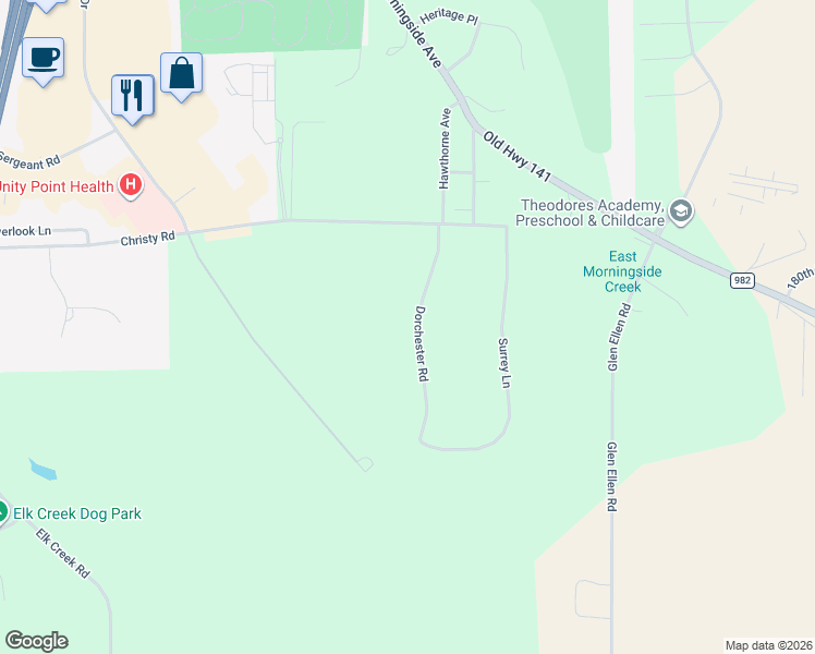 map of restaurants, bars, coffee shops, grocery stores, and more near 21 Dorchester Road in Sioux City