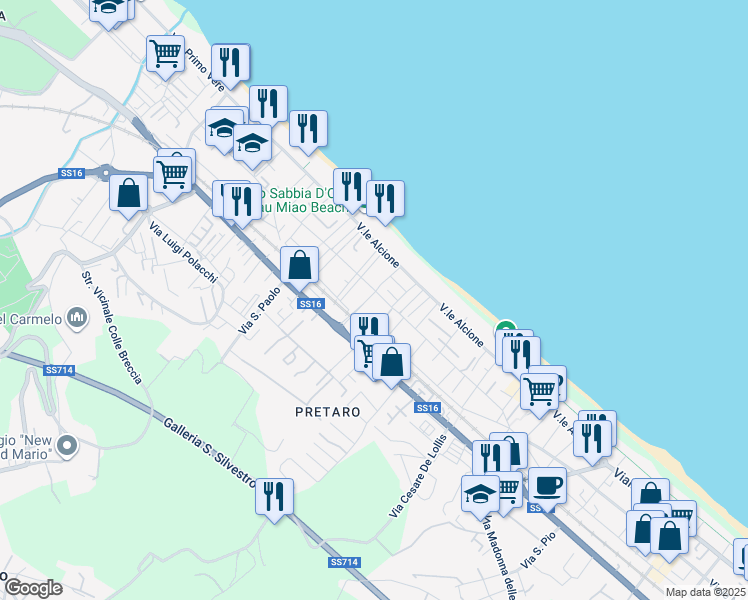 map of restaurants, bars, coffee shops, grocery stores, and more near 212 Via Tirino in Francavilla Al Mare